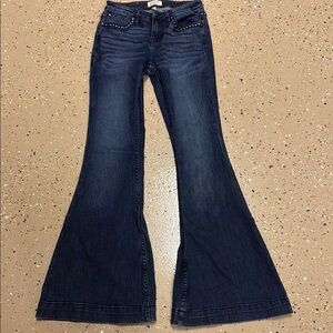 Shyanne dark blue flared jeans with subtle  Stars and Stripes embellishments